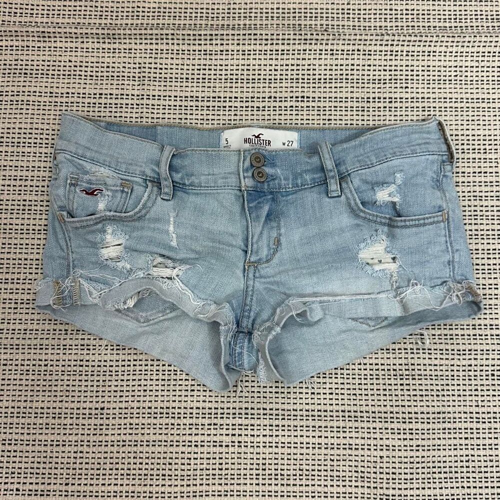 Y2K Hollister Light Wash Distressed Cuffed Micro Mini Low Rise Denim Shorts